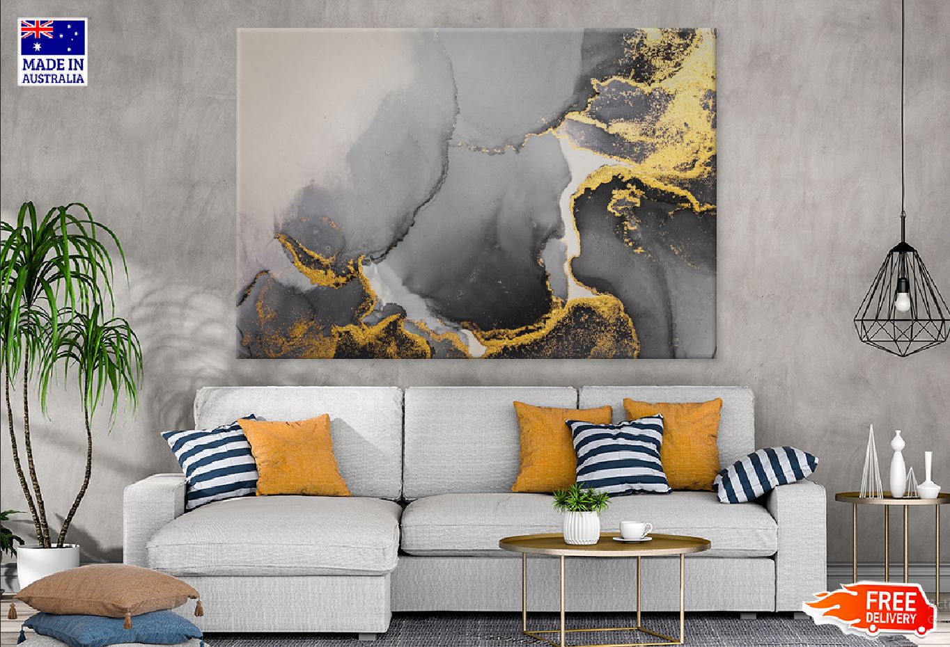 Dark Gold Splash & Black Abstract Design Print 100% Australian Made