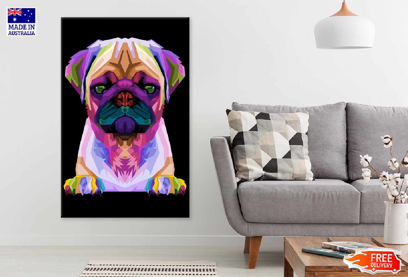 Colorful Pug Dog Face Abstract Design Print 100% Australian Made