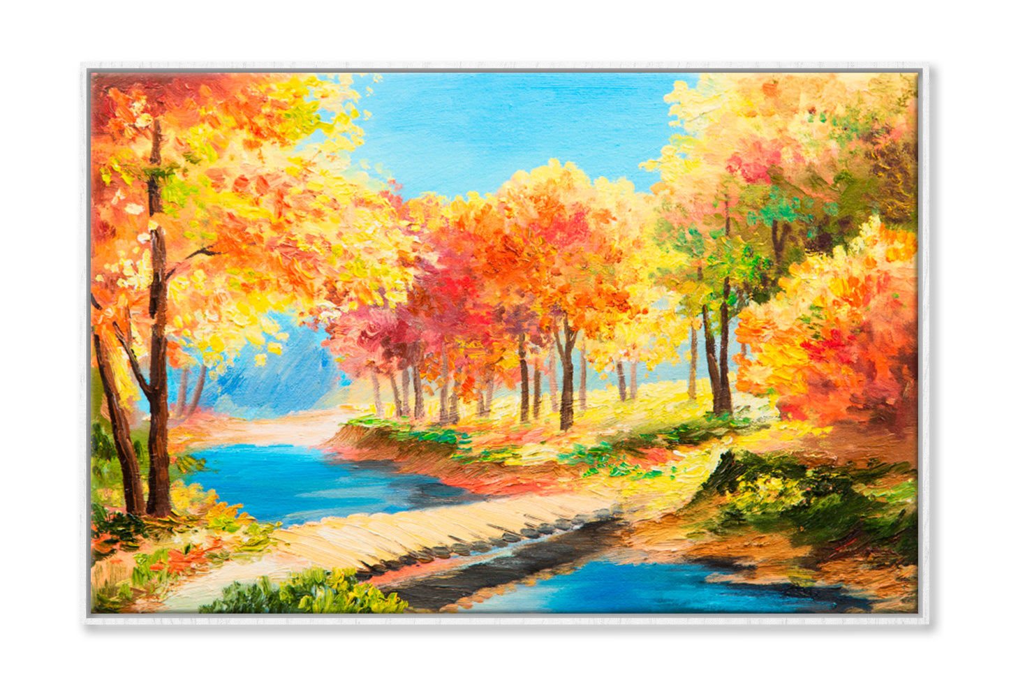 Colorful Autumn Forest Oil Painting Wall Art Limited Edition High Quality Print Canvas Box Framed White