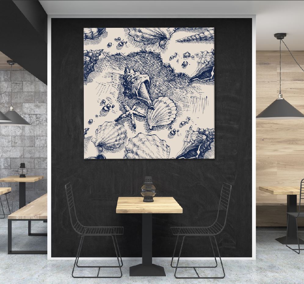 Square Canvas Sand & Sea Shells Monochrome Design High Quality Print 100% Australian Made