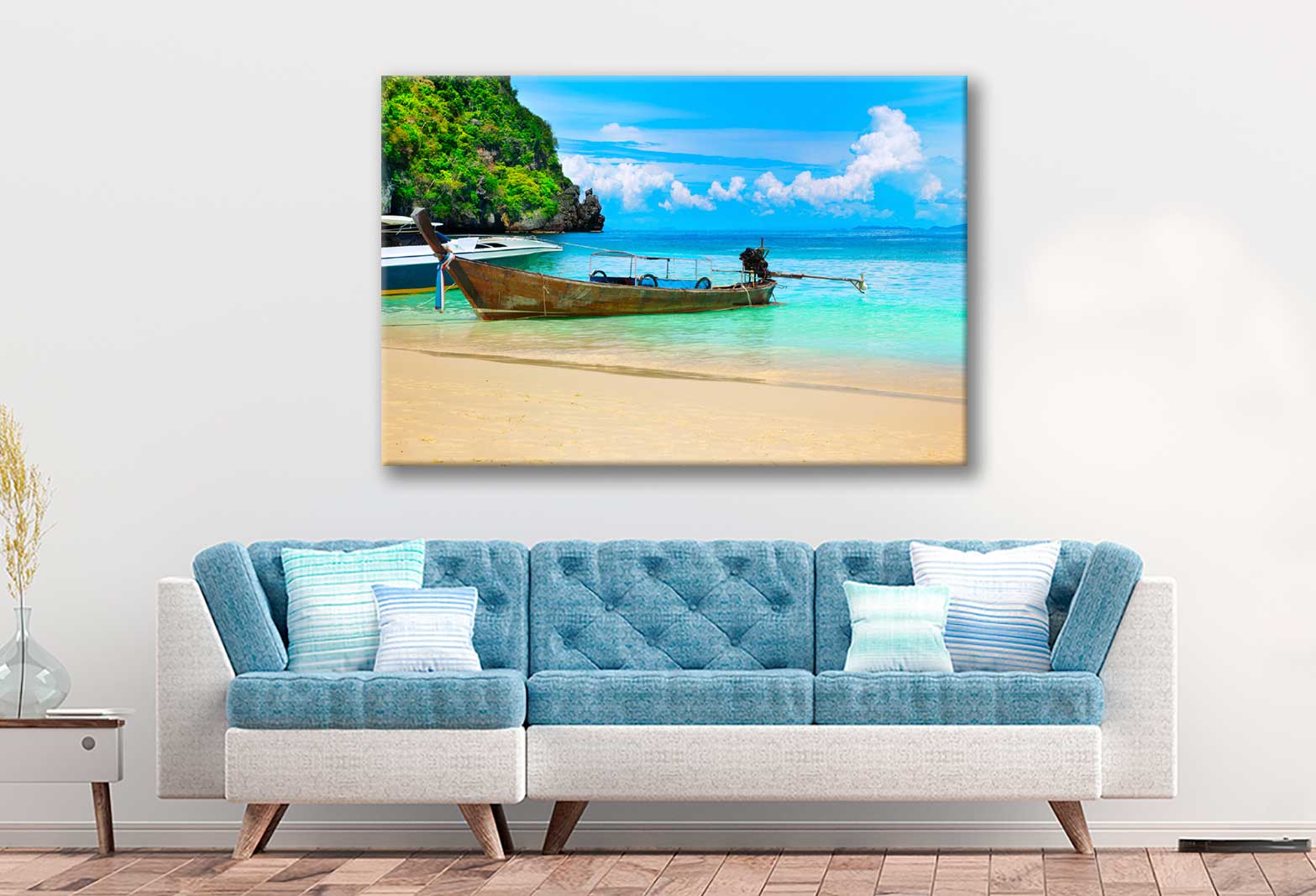 Bella Home Island View Of A Boat With The Sea Print Canvas Ready to hang