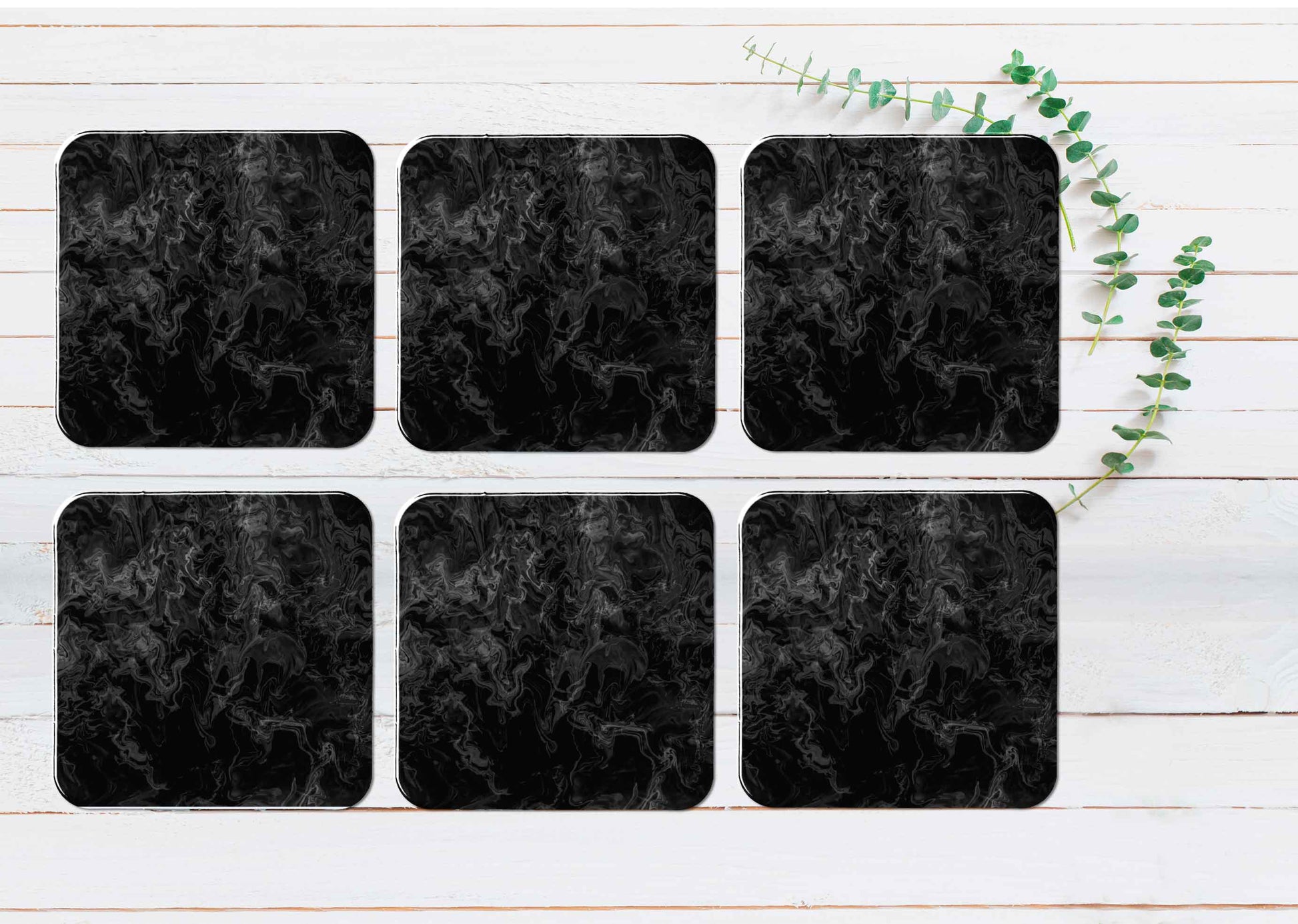 Grey Smoke on Dark Abstract Design Coasters Wood & Rubber - Set of 6 Coasters