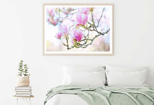 White Pink Magnolia Flowers View Photograph Home Decor Premium Quality Poster Print Choose Your Sizes