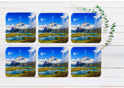 Winding Road & Lake of Andes Mountain Coasters Wood & Rubber - Set of 6 Coasters