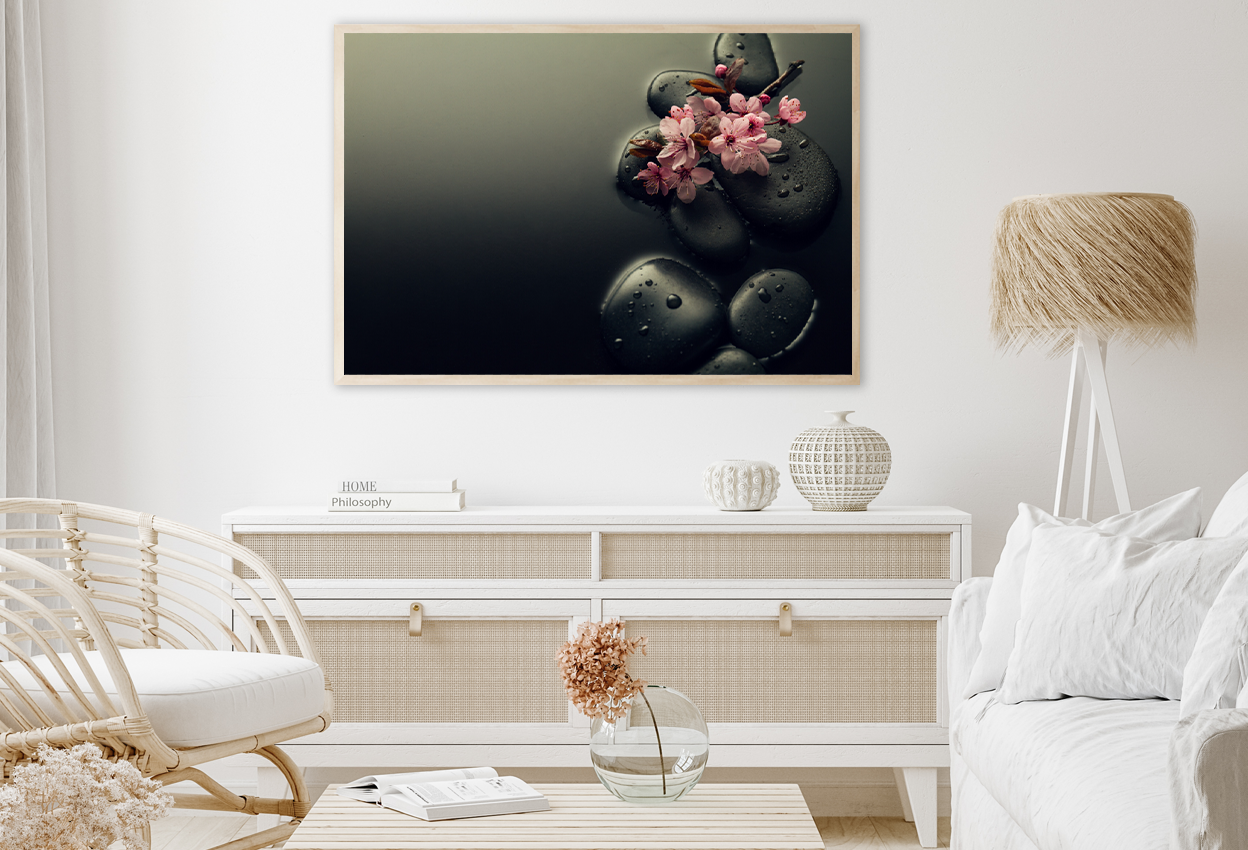 Blossom Flowers On Stones Photograph Home Decor Premium Quality Poster Print Choose Your Sizes