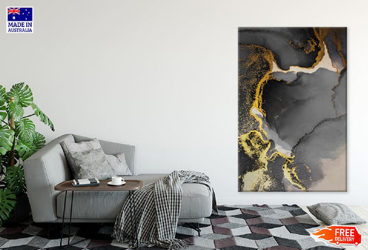 Dark Gold & Black Liquid Abstract Design Print 100% Australian Made