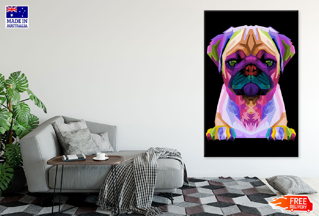 Colorful Pug Dog Face Abstract Design Print 100% Australian Made