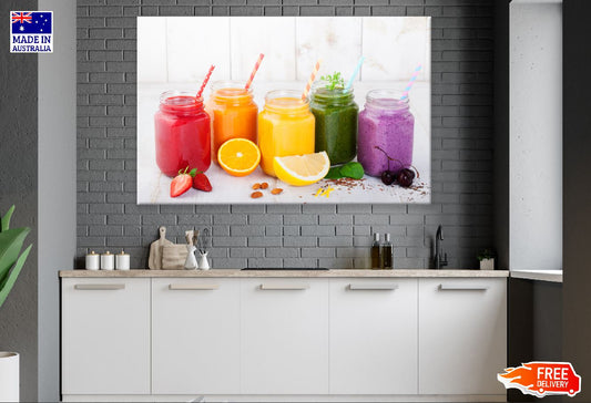 Fresh Fruits and Berries Juices with Glasses Photograph Print 100% Australian Made