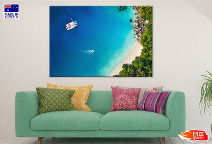 Yacht in Bay with Beach Aerial View Photograph Print 100% Australian Made