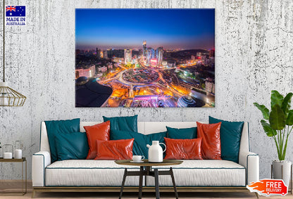 Wuhan City at Night View Photograph China Print 100% Australian Made