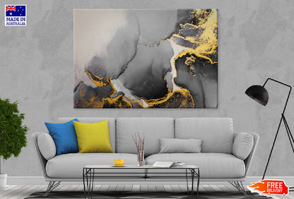 Dark Gold Splash & Black Abstract Design Print 100% Australian Made