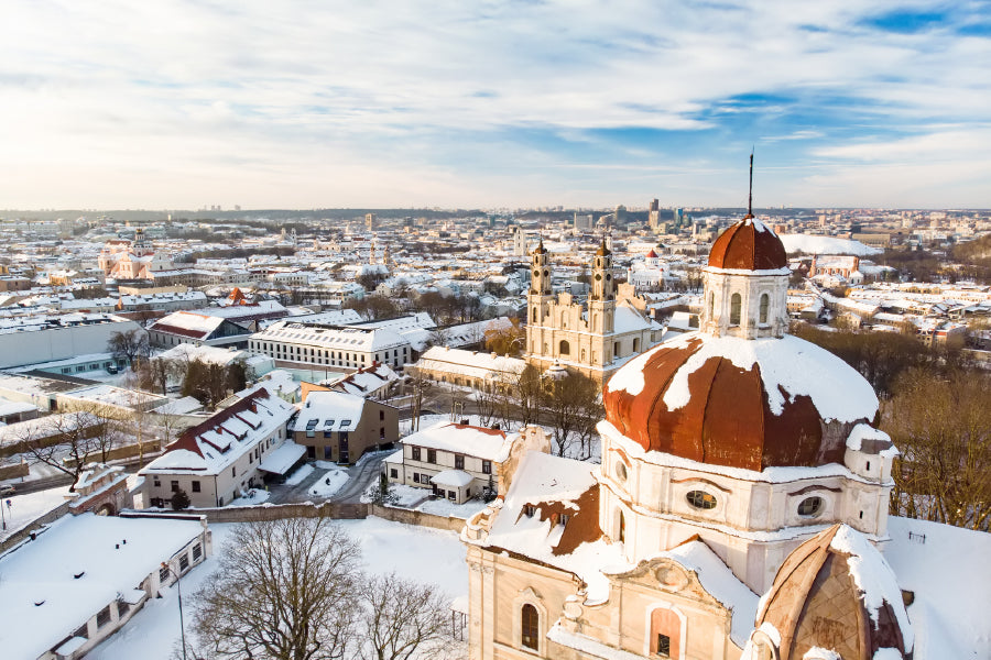 Winter City Scenery Photograph in Vilnius Lithuania Print 100% Australian Made