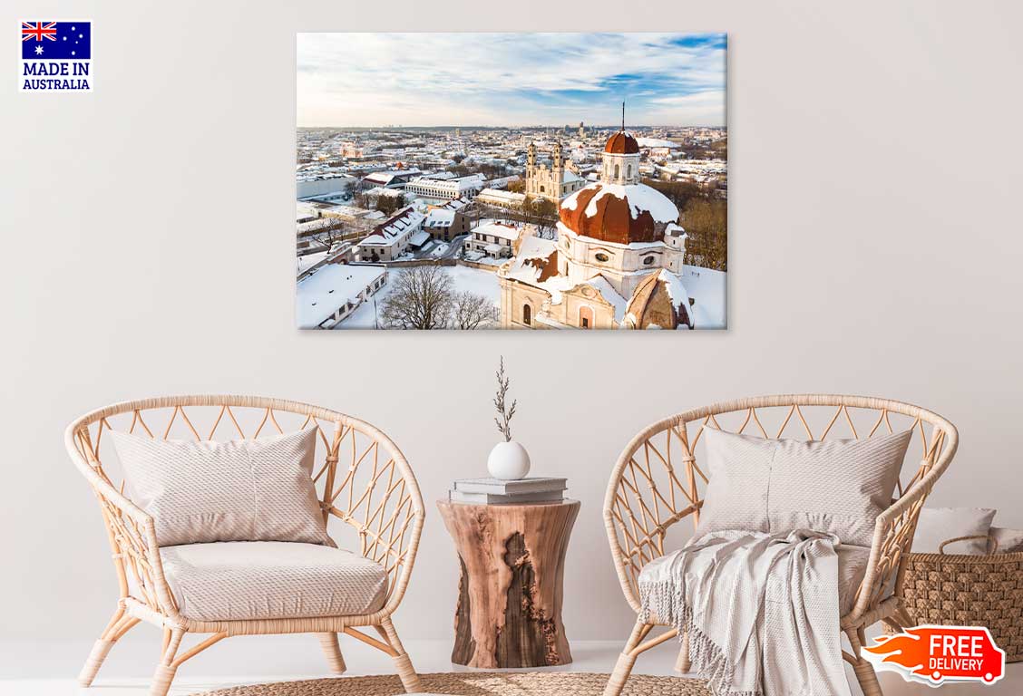 Winter City Scenery Photograph in Vilnius Lithuania Print 100% Australian Made