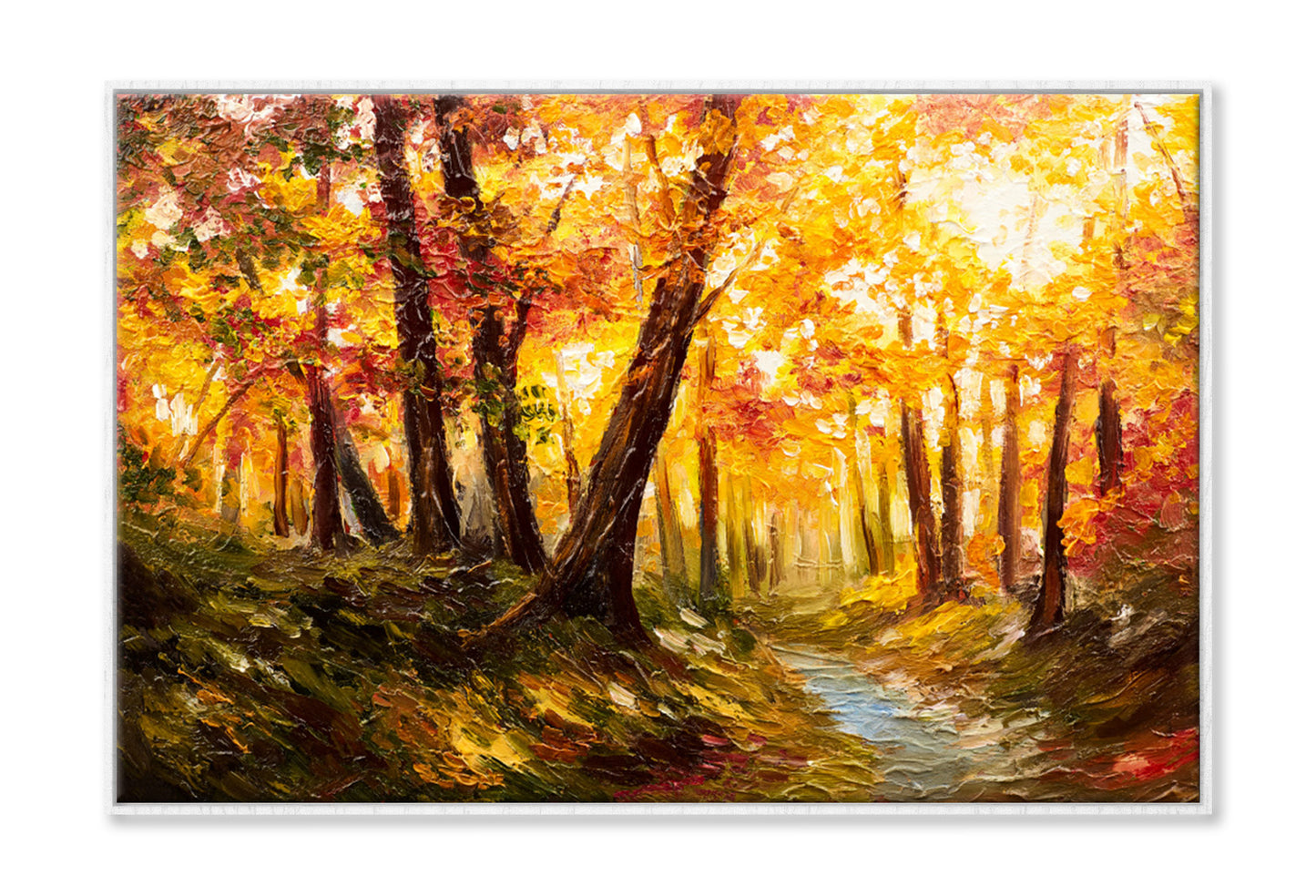 Autumn Trees & Pathway Scenery Painting Wall Art Limited Edition High Quality Print Canvas Box Framed White