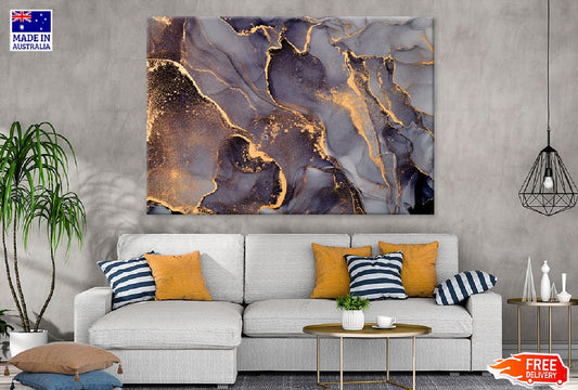 Black Grey & Gold Fluid Abstract Design Print 100% Australian Made