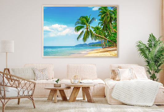 Palm Trees Sandy Tropical Beach Photograph Home Decor Premium Quality Poster Print Choose Your Sizes