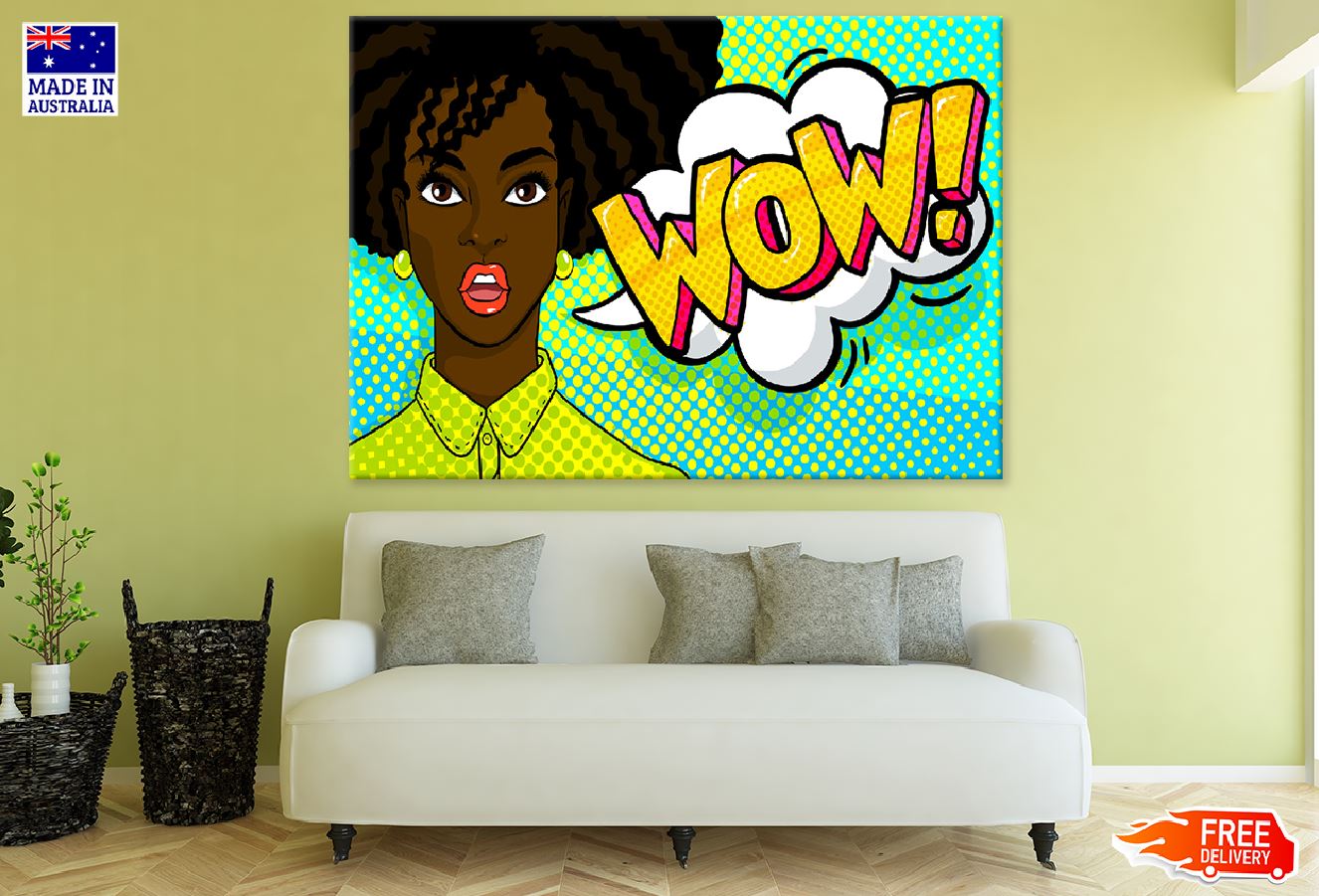 WOW Quote & Surprised African Girl Illustration Print 100% Australian Made