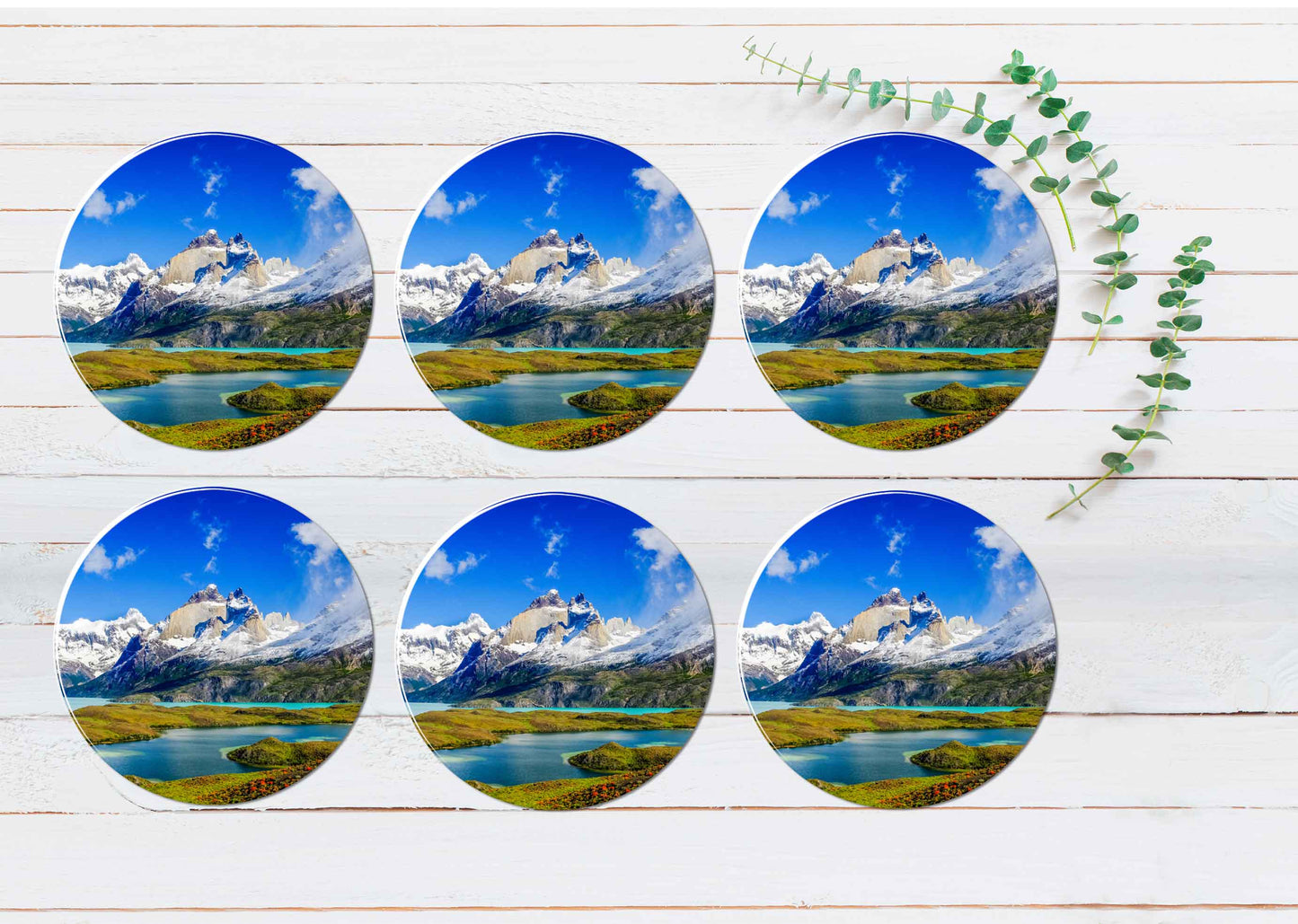 Winding Road & Lake of Andes Mountain Coasters Wood & Rubber - Set of 6 Coasters