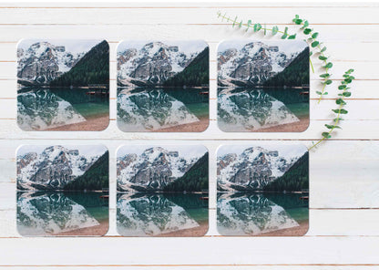 Alpine Lake View Coasters Wood & Rubber - Set of 6 Coasters