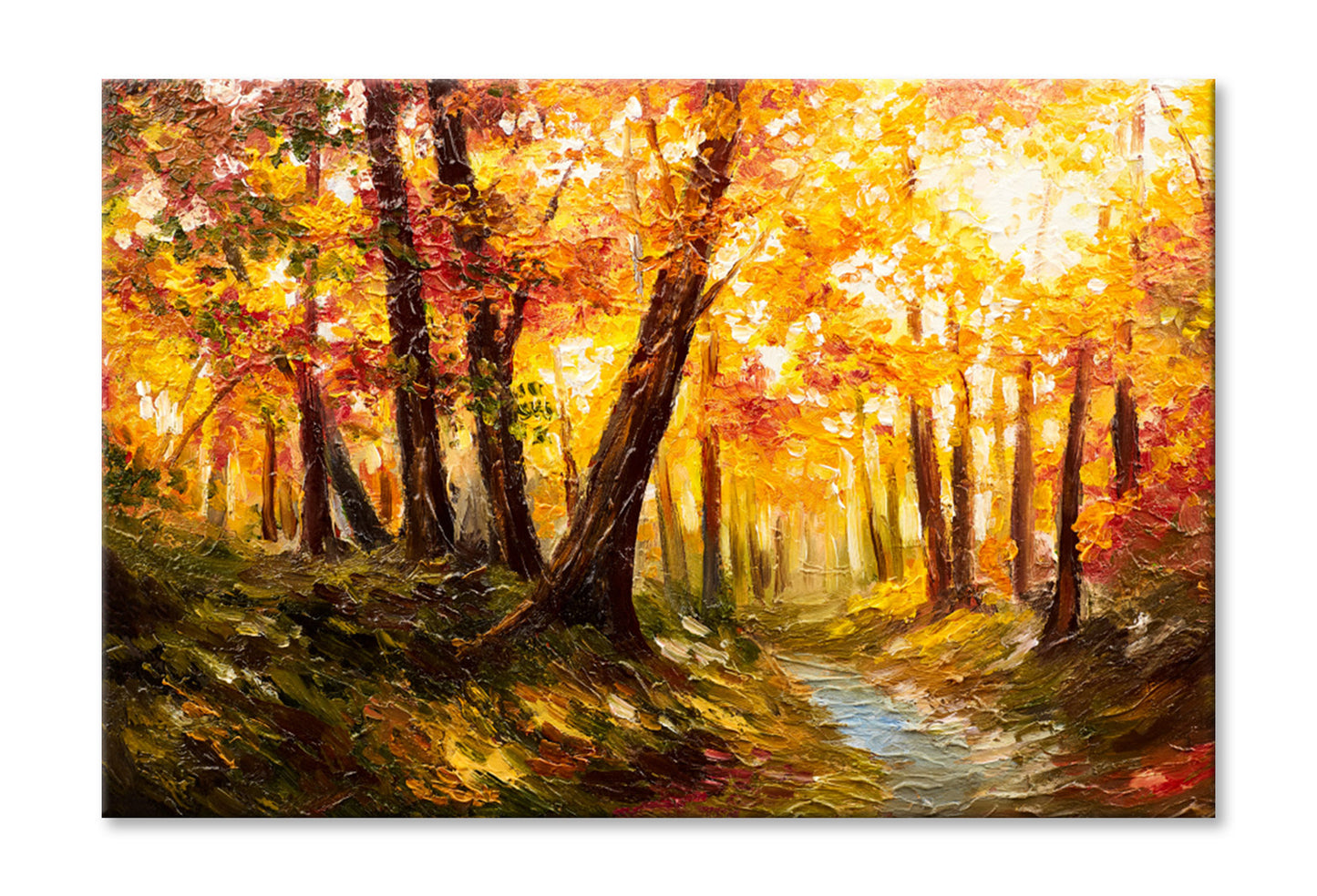 Autumn Trees & Pathway Scenery Painting Wall Art Limited Edition High Quality Print Stretched Canvas None