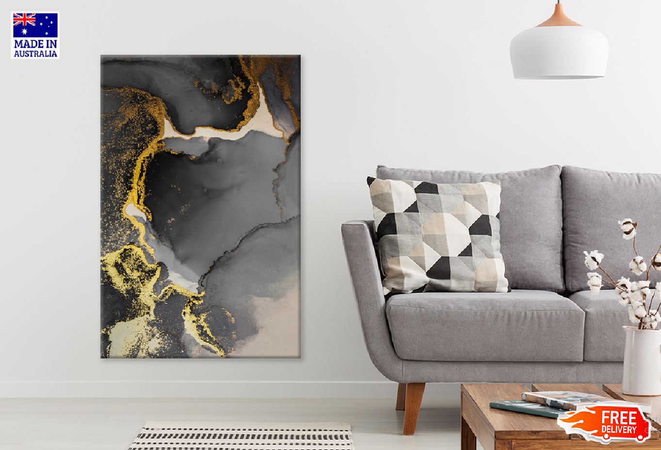 Dark Gold & Black Liquid Abstract Design Print 100% Australian Made