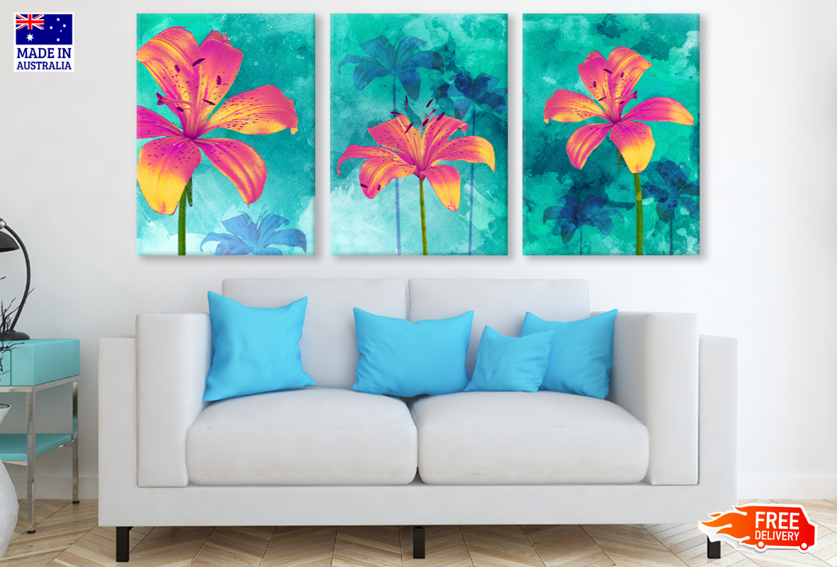 3 Set of Liliy Flower Painting High Quality print 100% Australian made wall Canvas ready to hang