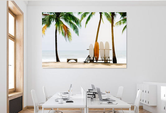 Tropical Beach Palm trees surf boards Print 100% Australian Made