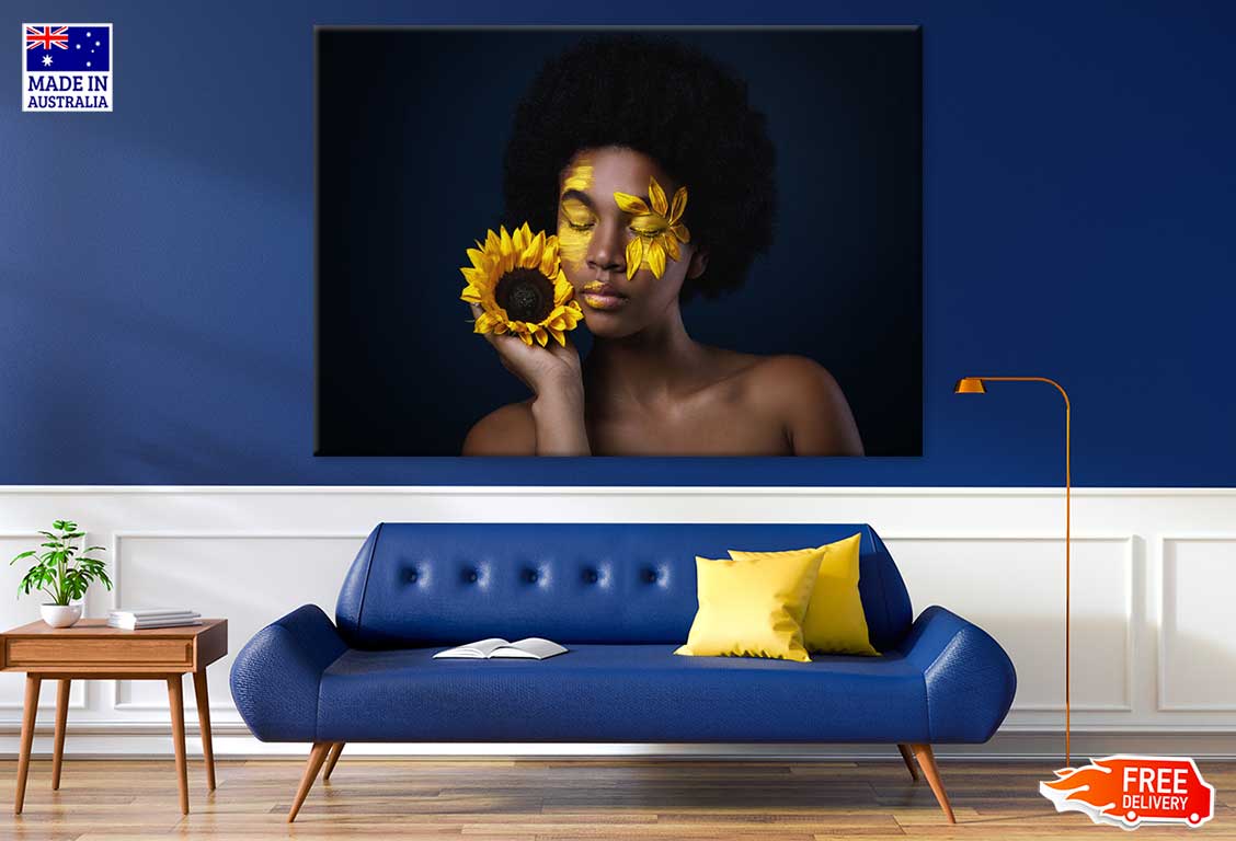 African Girl with Sunflower View Photograph Print 100% Australian Made