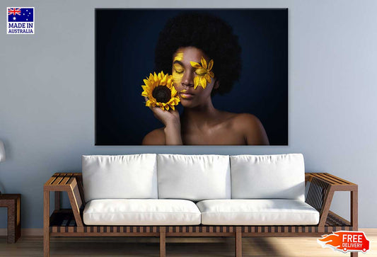 African Girl with Sunflower View Photograph Print 100% Australian Made