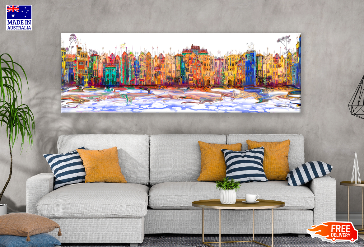 Panoramic Canvas Colourful Abstract Buildings Design High Quality 100% Australian made wall Canvas Print ready to hang