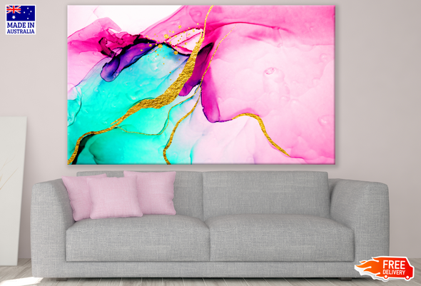 Colourful Blue Pink & Gold Abstract Design Print 100% Australian Made