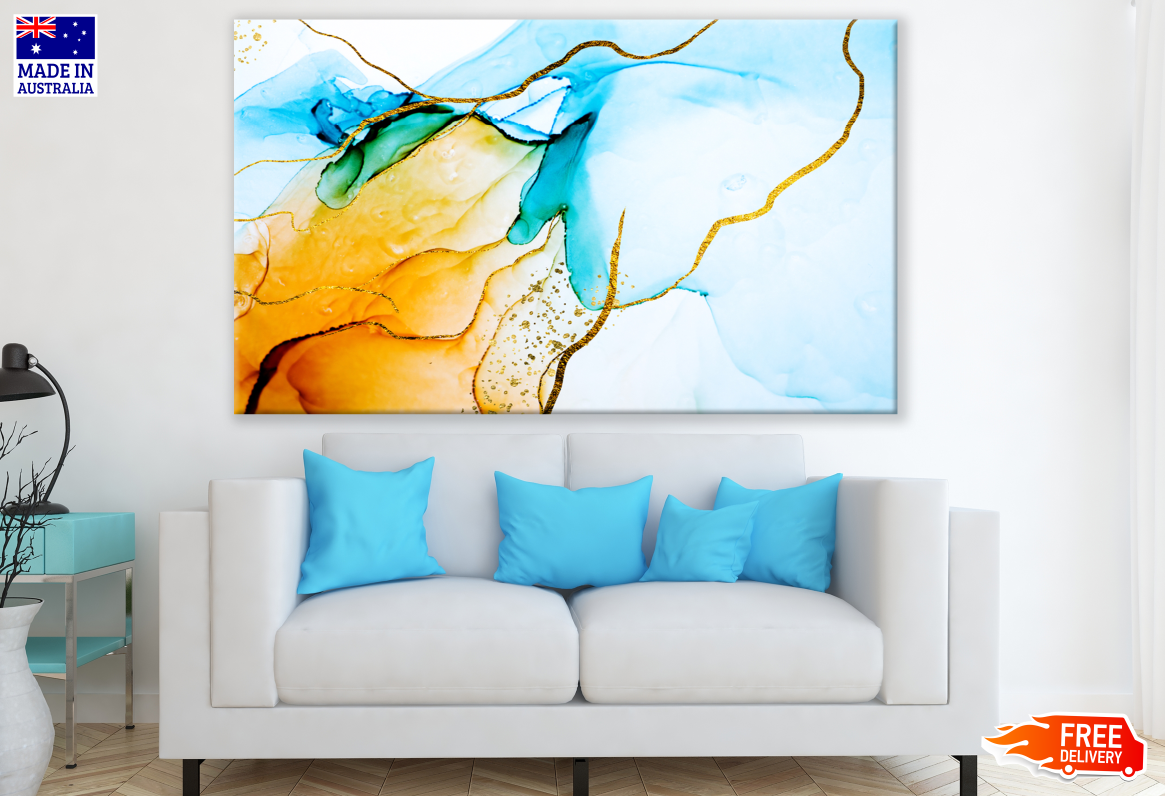 Colourful Blue Yellow & Gold Abstract Design Print 100% Australian Made