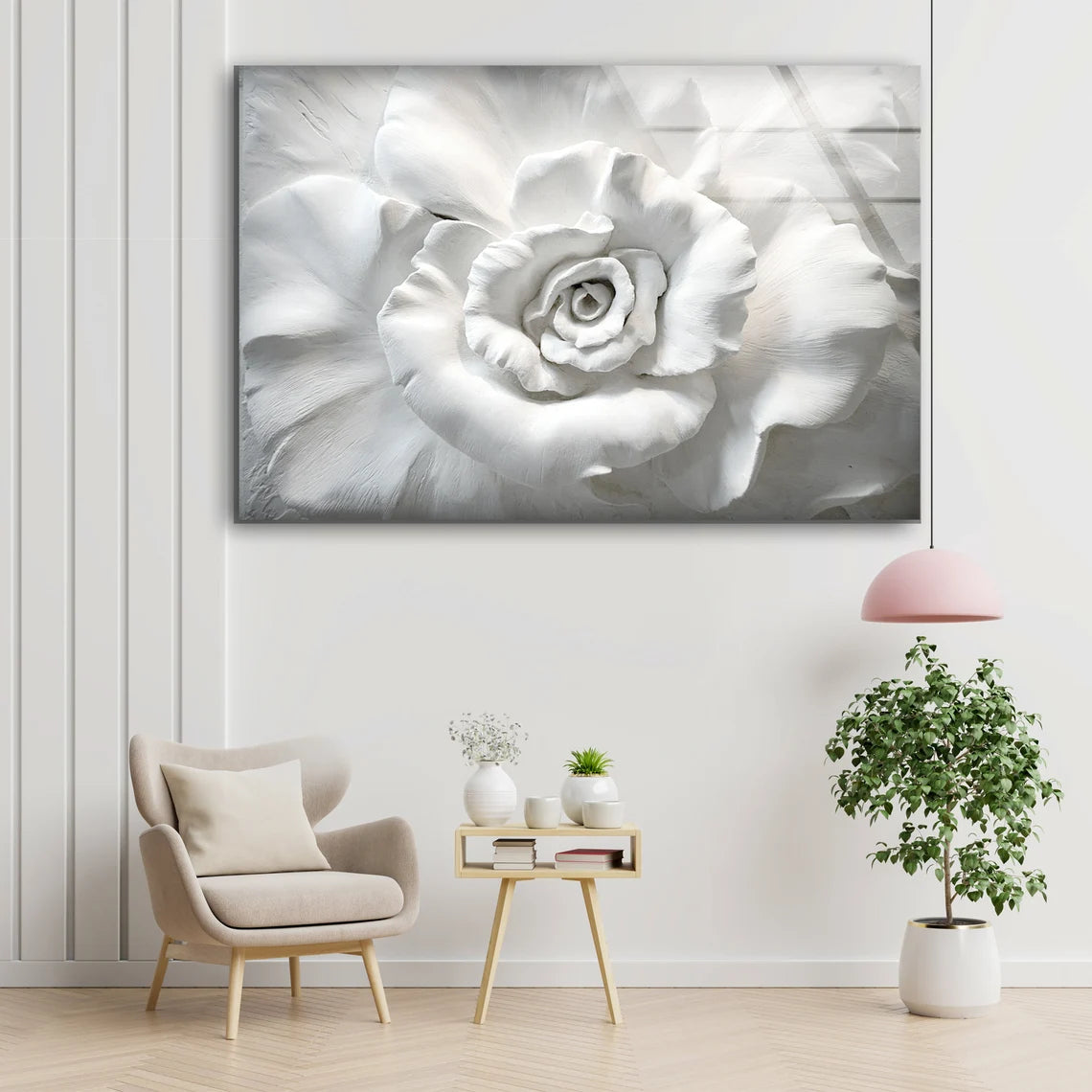 White Flower Marble Design Acrylic Glass Print Tempered Glass Wall Art 100% Made in Australia Ready to Hang