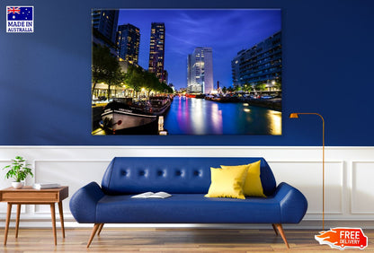 Rotterdam City Night View Netherlands Print 100% Australian Made