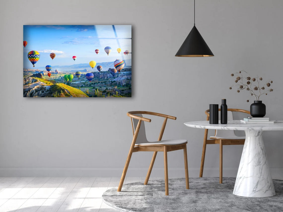 Hot Air Balloon Ove Mountain Photograph Acrylic Glass Print Tempered Glass Wall Art 100% Made in Australia Ready to Hang