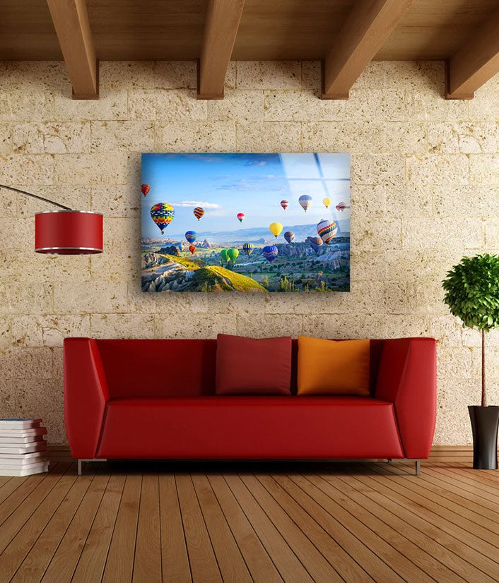 Hot Air Balloon Ove Mountain Photograph Acrylic Glass Print Tempered Glass Wall Art 100% Made in Australia Ready to Hang