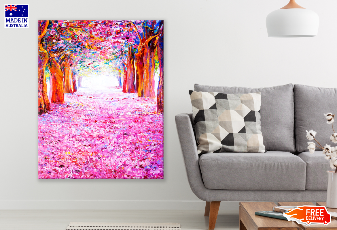 Colourful Road Filled with Flowers & Trees Painting Print 100% Australian Made