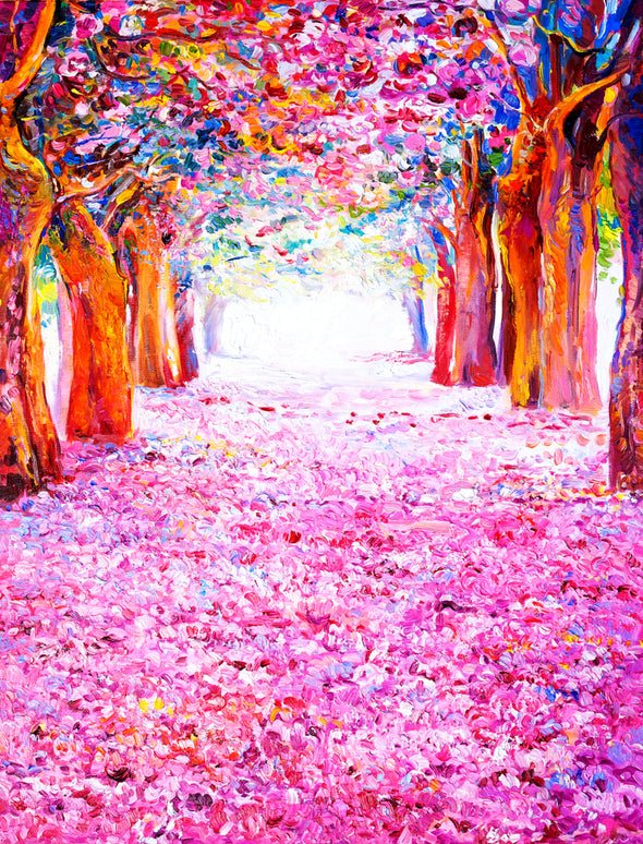 Colourful Road Filled with Flowers & Trees Painting Print 100% Australian Made