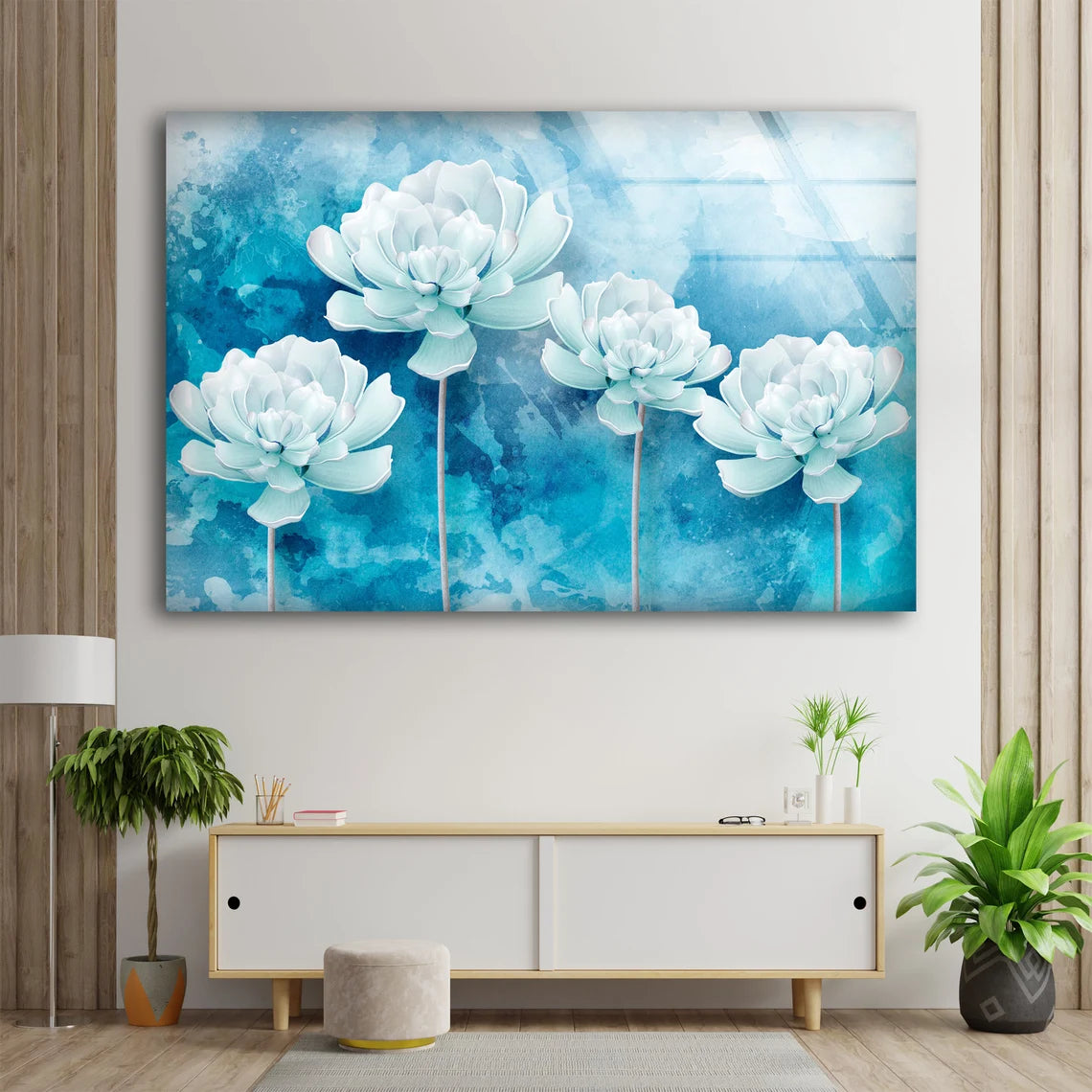 White Flowers Watercolor Painting Acrylic Glass Print Tempered Glass Wall Art 100% Made in Australia Ready to Hang