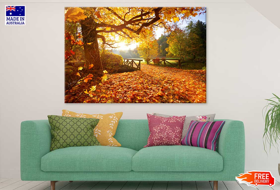 Autumn Garden with Wooden Bridge Photograph Print 100% Australian Made