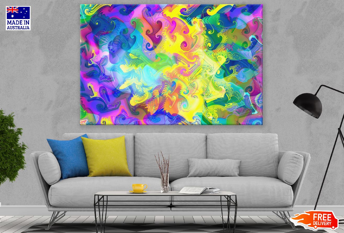 Yellow Pink & Blue Digital Art Abstract Design Print 100% Australian Made