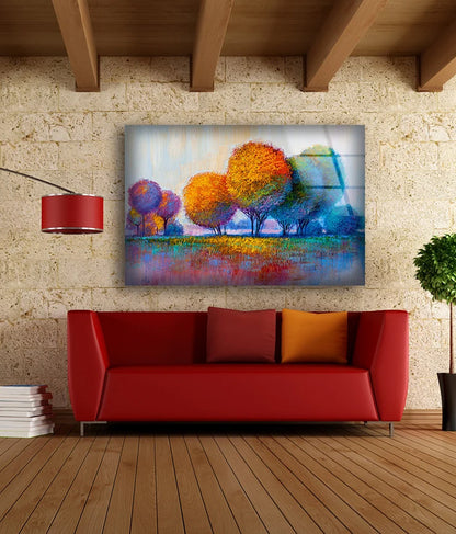 Colorful Trees Oil Painting Acrylic Glass Print Tempered Glass Wall Art 100% Made in Australia Ready to Hang