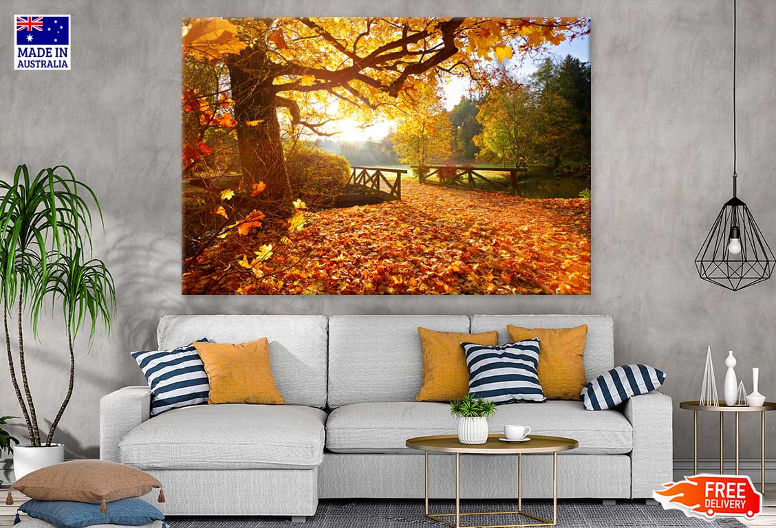 Autumn Garden with Wooden Bridge Photograph Print 100% Australian Made