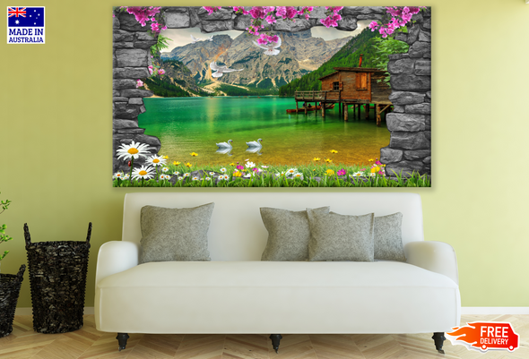 Lake in Mountain View with Swans & Pigeons Photograph Print 100% Australian Made