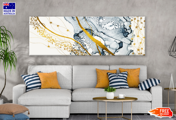 Panoramic Canvas Colourful Abstract Gold Granite Design High Quality 100% Australian made wall Canvas Print ready to hang