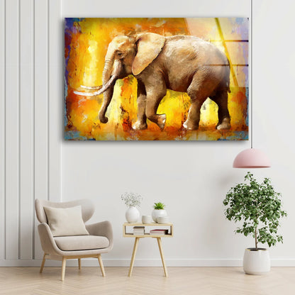 Elephant Oil Painting Acrylic Glass Print Tempered Glass Wall Art 100% Made in Australia Ready to Hang