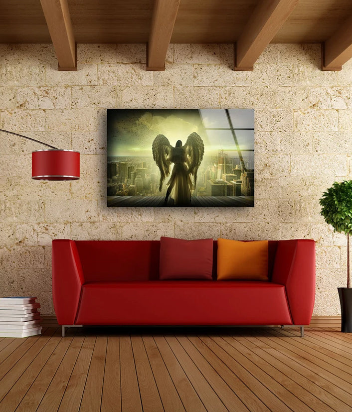 Angel & City Vintage Photograph Acrylic Glass Print Tempered Glass Wall Art 100% Made in Australia Ready to Hang