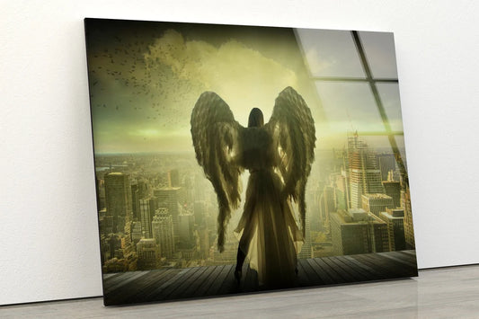 Angel & City Vintage Photograph Acrylic Glass Print Tempered Glass Wall Art 100% Made in Australia Ready to Hang