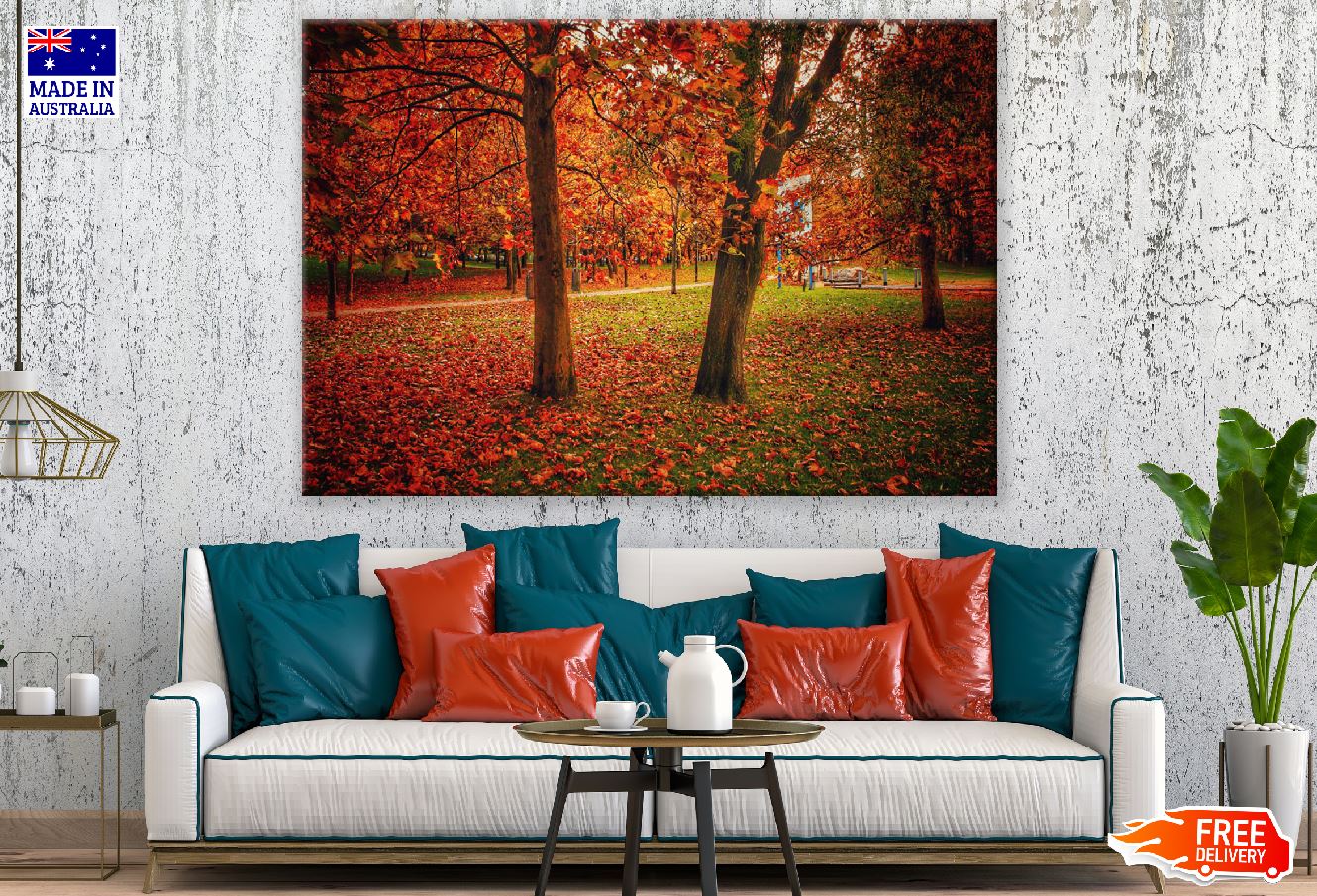 Red Maple Trees Autumn Scenery Photograph Print 100% Australian Made