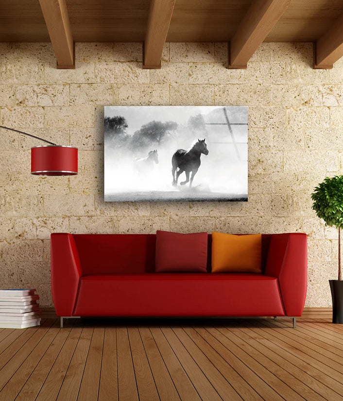 Running Horse Misty Photograph Acrylic Glass Print Tempered Glass Wall Art 100% Made in Australia Ready to Hang